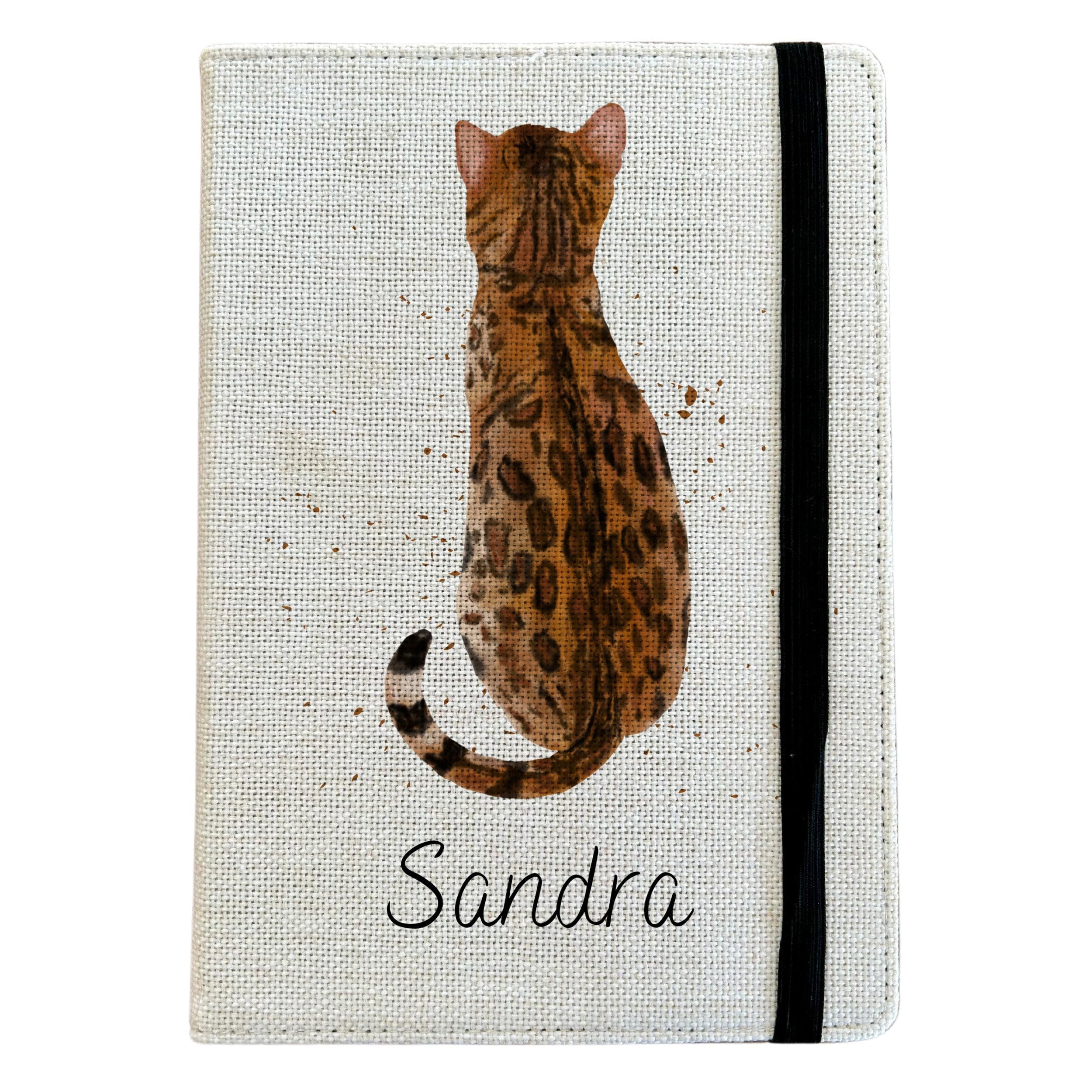 Personalised Bengal Cat A5 Notebook - Custom Feline Lined Journal - Reusable Cat Notebook Cover - Linen Hardback Journal Cover Gift