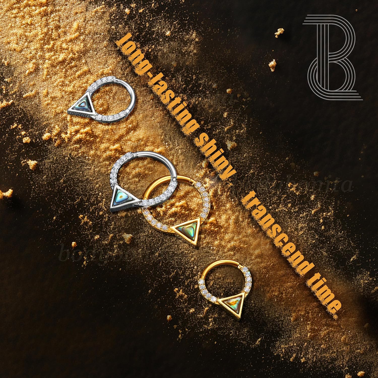 BodyBonita 16G Shell Septum Rings - 316L Surgical Steel Nose Rings Hoops Clicker CZ Septum Jewelry Nose Piercings Helix Tragus Rook Daith Earrings for Women Men Silver/Gold 8/10mm - Image 6