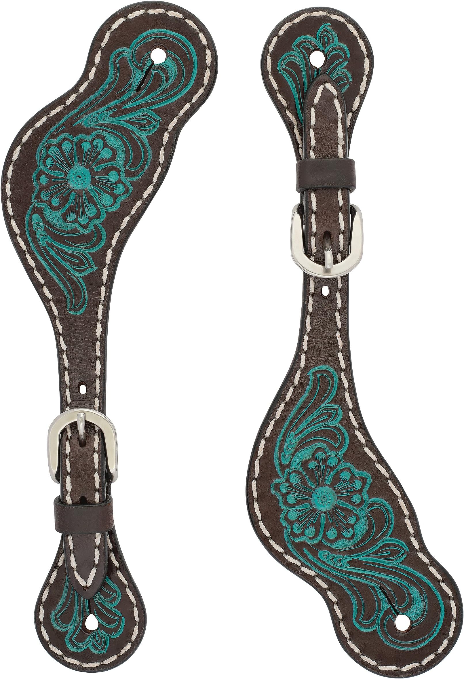 Carved Turquoise Flower Ladies' Spur Straps Dark Oil 45-0425, 1 Count (Pack of 1)