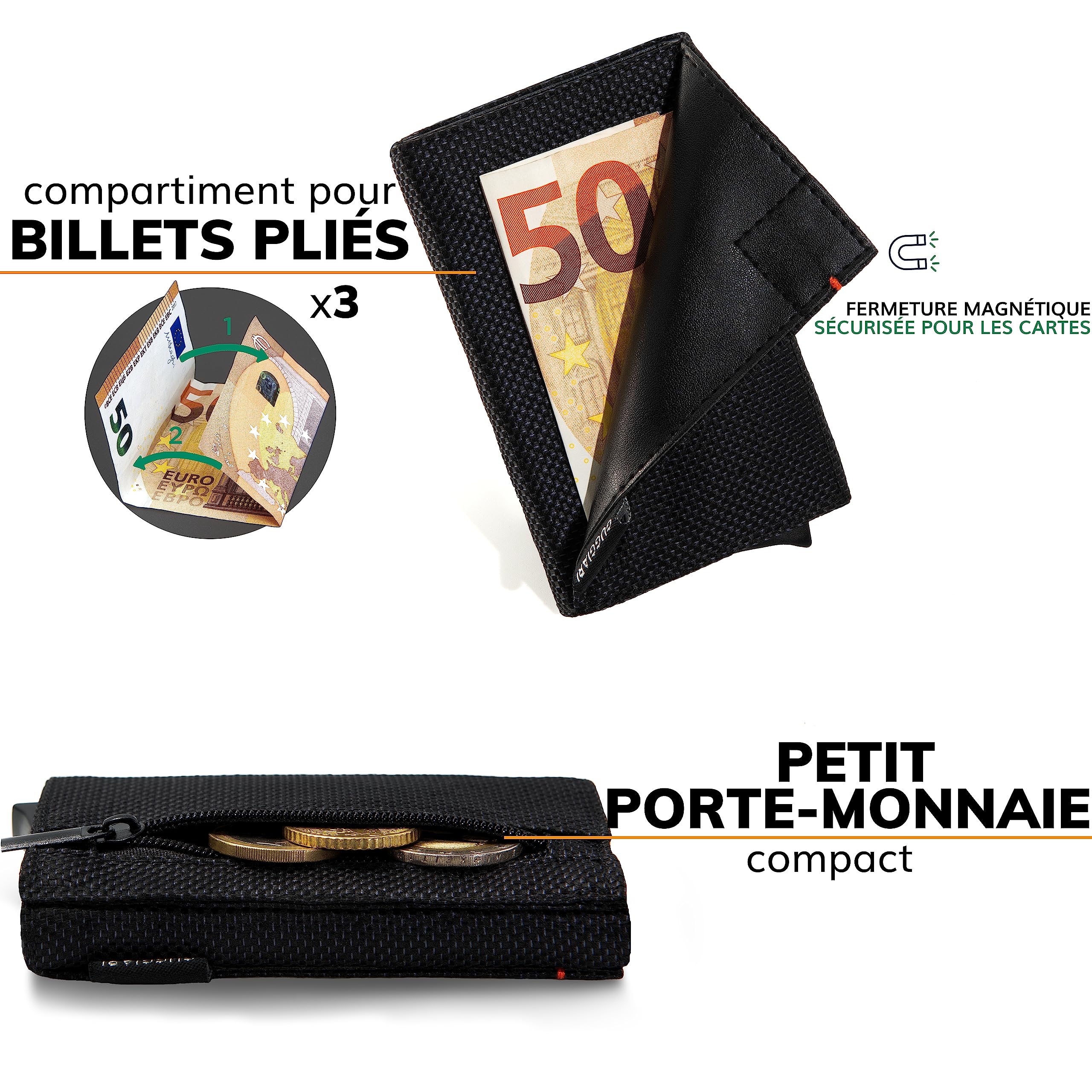 GUGGIARI® Porte Carte - Porte Carte Bancaire avec Poche pour Monnaie et Poche à Rabat avec Fermeture Magnétique - Portefeuilles Pop-up avec Blocage RFID - Porte Cartes Mince pour Homme et Femme