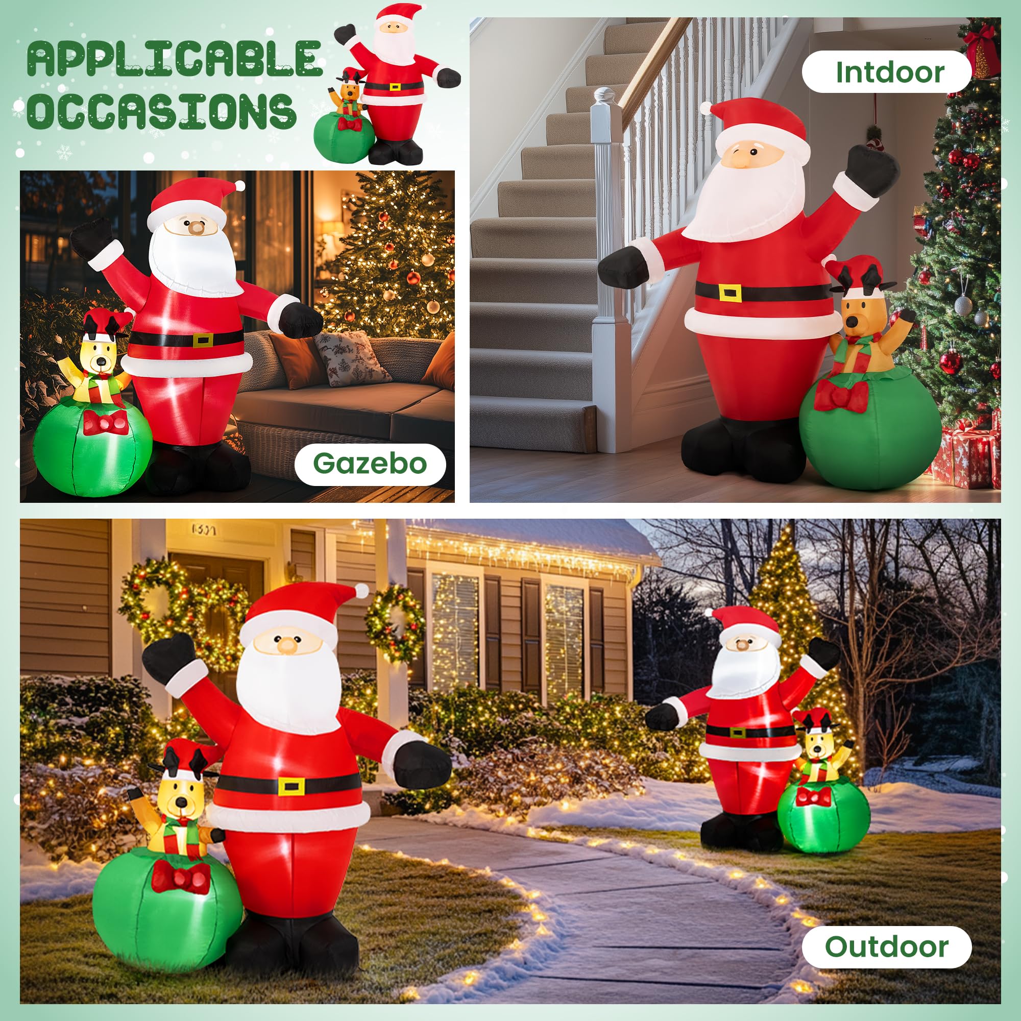 Solpex Décoration Gonflable de Noël - 180 cm - Père Noël avec élan - Convient pour Les fêtes de Noël en extérieur, Le Jardin, la pelouse, la terrasse