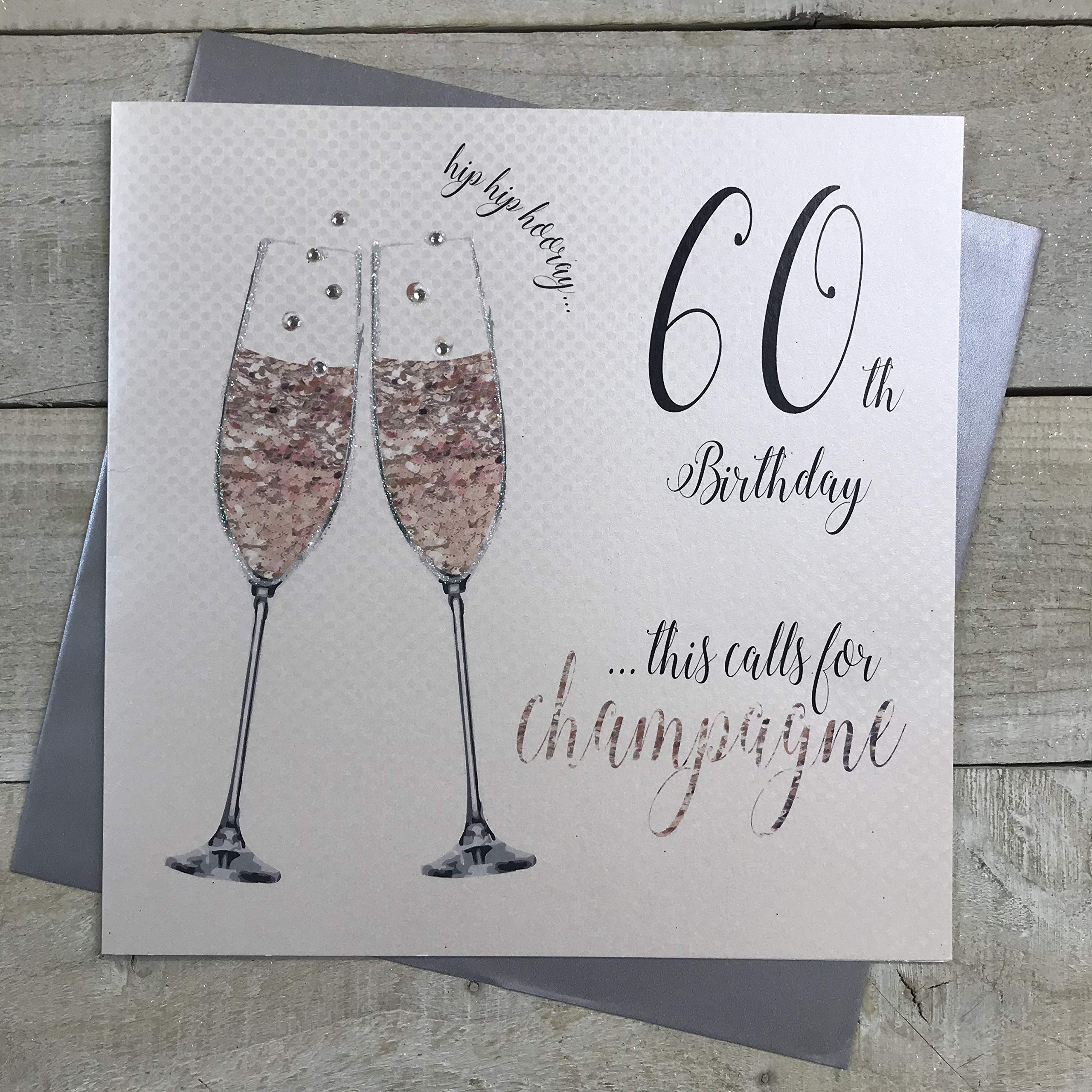 Handgefertigte Geburtstagskarte „Happy 60th Birthday Mum“ – 16x16 Cm, Mit Strass, Inkl. Umschlag