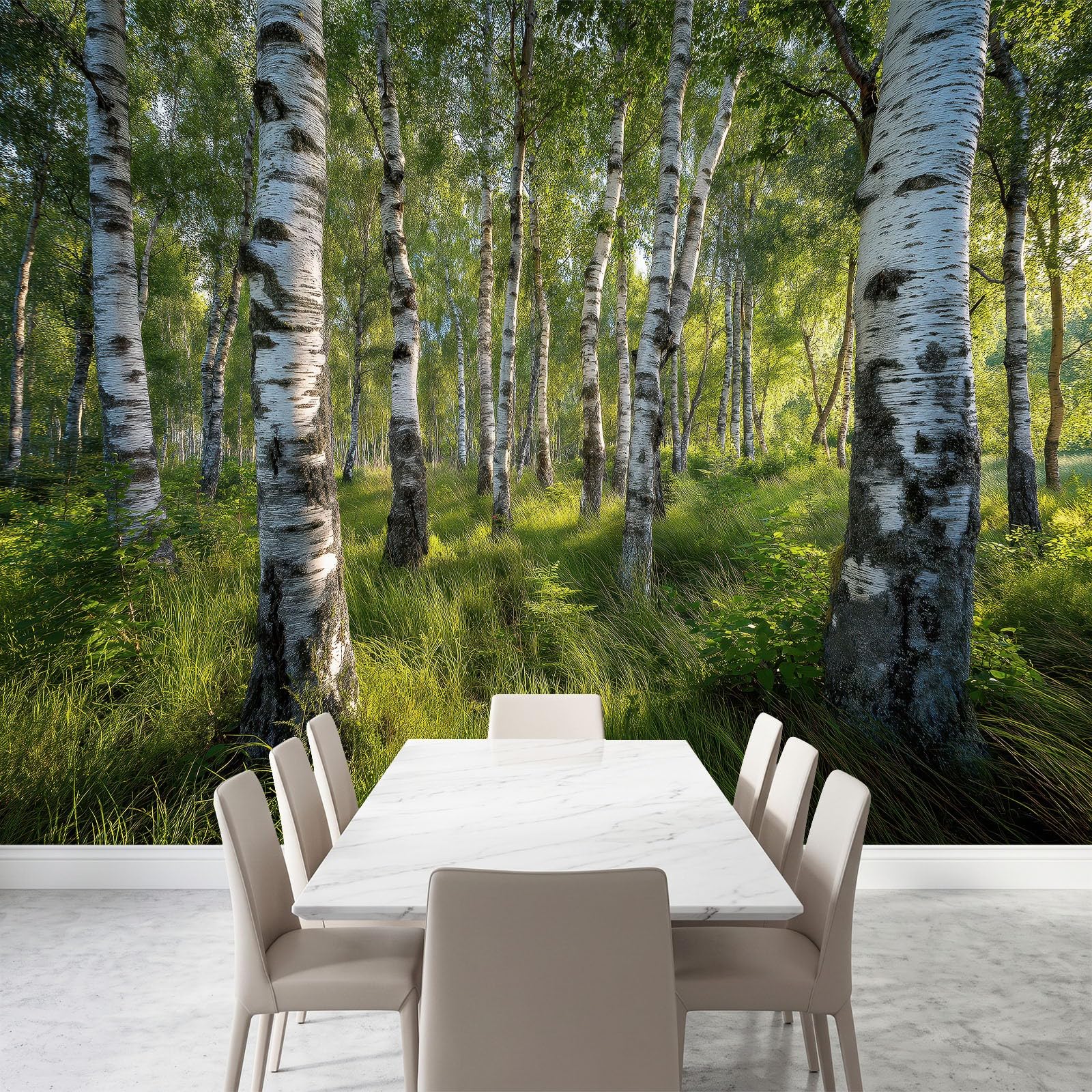 Fototapete Birke Grasland, Vlies Tapeten 200x140 cm
