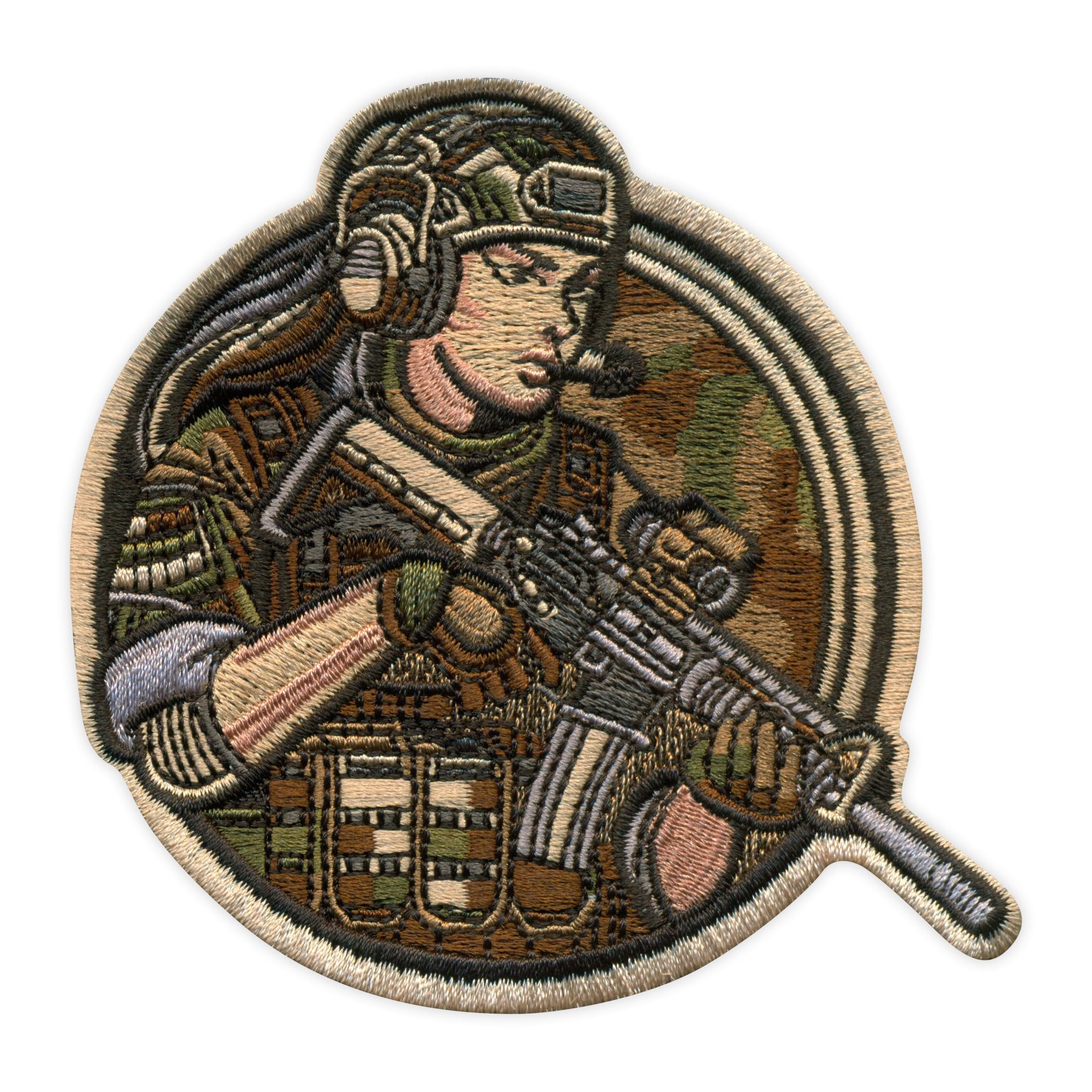 Set di quattro toppe con scritta "Tactical Girl", soldatino femminile con fucile, toppa per morale, termoadesiva, toppa ricamata, emblema