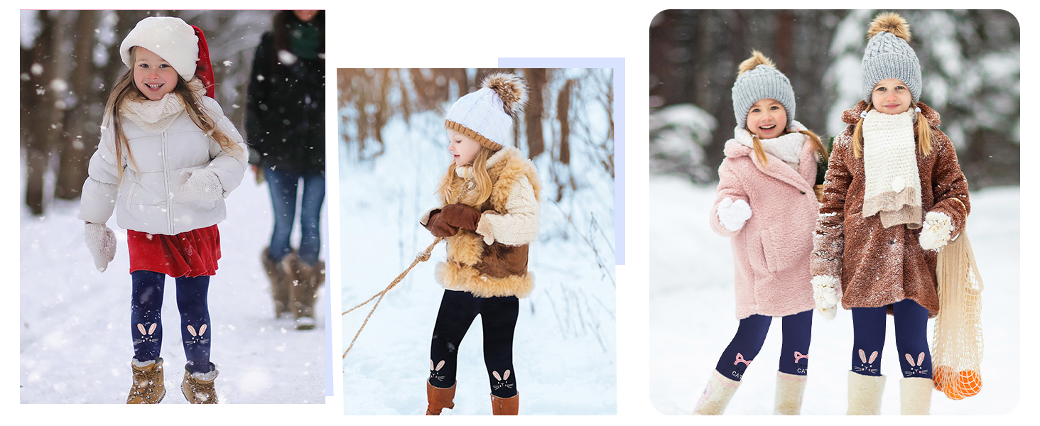 Leggings Polaire Filles – Thermique Doublés, Motif Lapin, Coton élastique, 3-9 Ans, Hiver