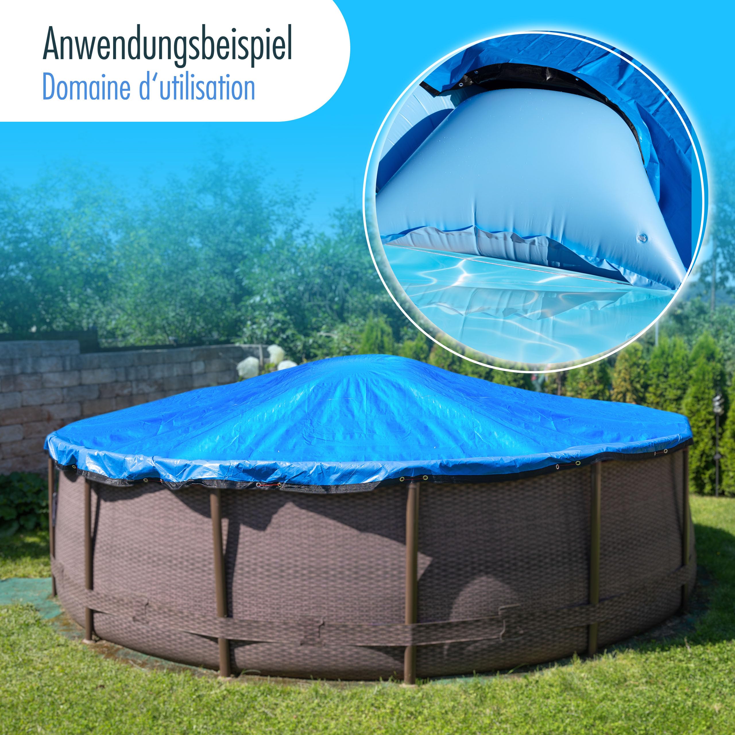 Höfer Chemie Bâche de Piscine Robuste, Ronde, Diamètre 4,4 m, 200 g/m² | Bâche d'Été et d'Hiver pour Piscines Rondes Jusqu'à 3,6 m de Diamètre - Résistante aux Intempéries et UV