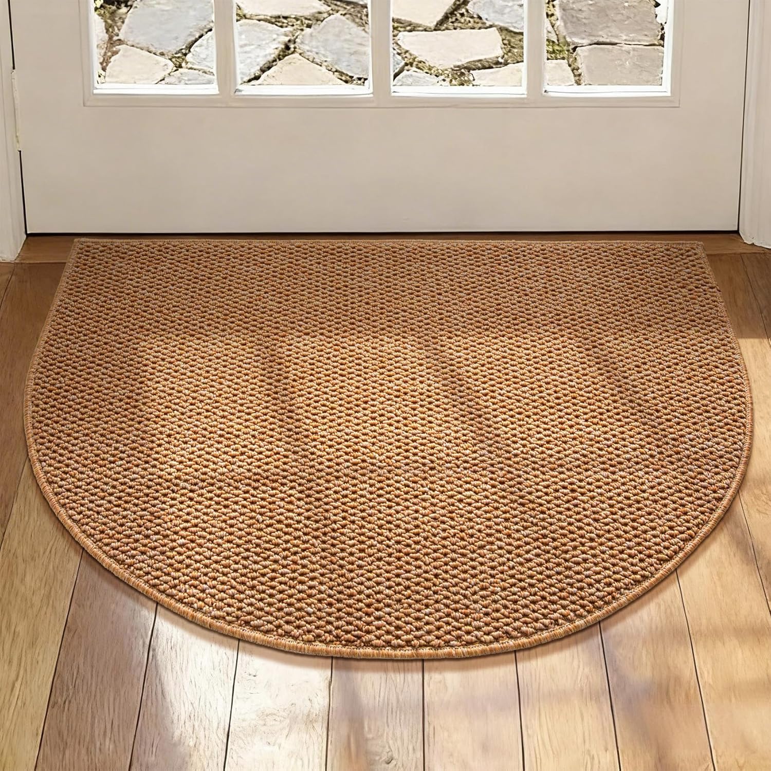 YIHOUSE Front Door Mat Indoor Entrance Half Circle Rug 20" x 31", Non Slip Entryway Rug Low Profile Waterproof Rugs for Indoor Door Mat, Kitchen & Laundry Room, Light Brown