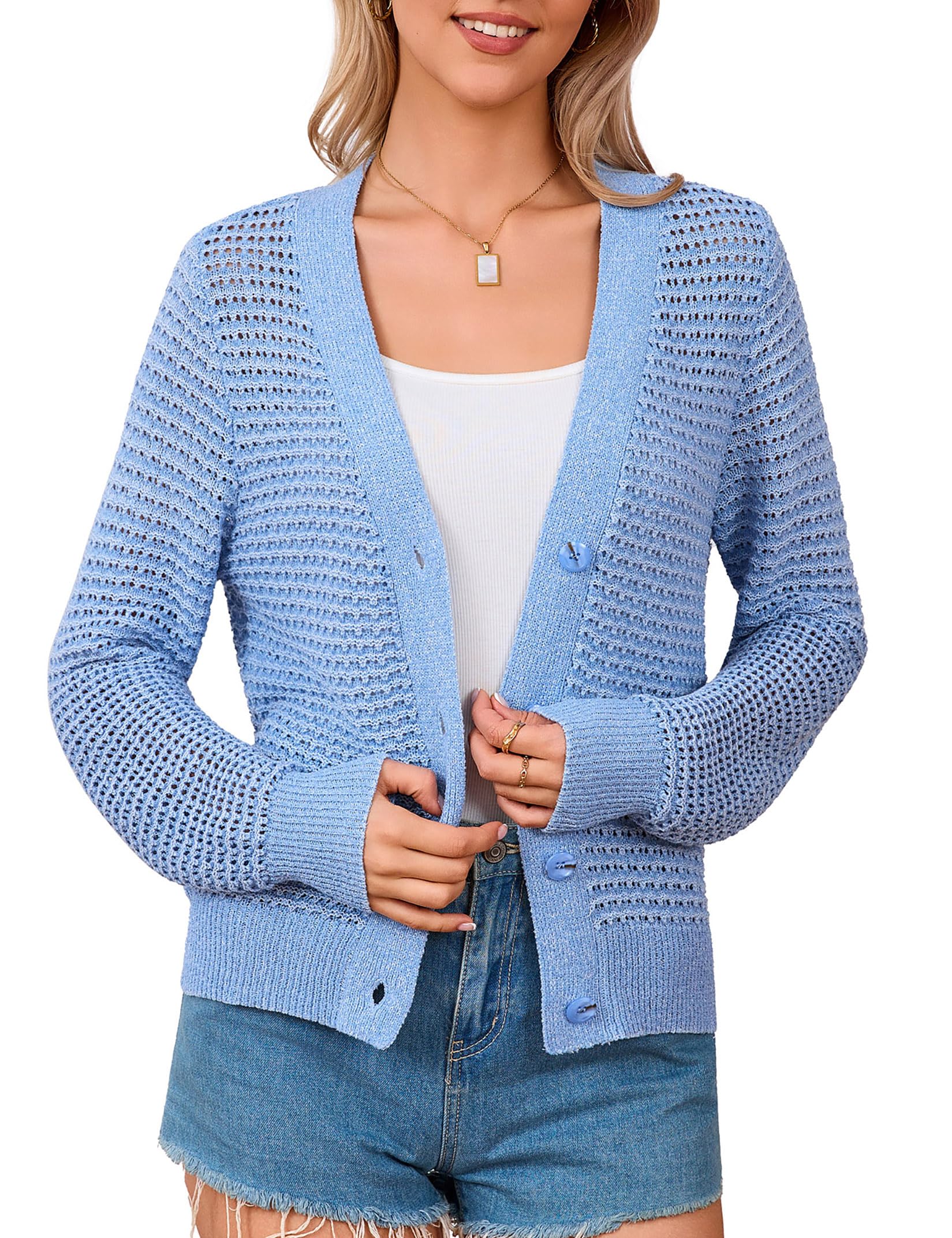 YesFashion Sommer Strickjacke Damen Kurz Jäckchen Für Abendkleid Bolero Damen Festlich Trachtenjacke Mit Knöpfe