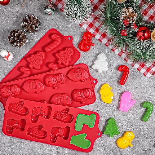 Miniatura 6 de Paquete de 3 moldes de silicona para chocolate de Navidad, 8 cavidades antiadherentes de grado alimenticio para hornear, molde de gelatina de gomita