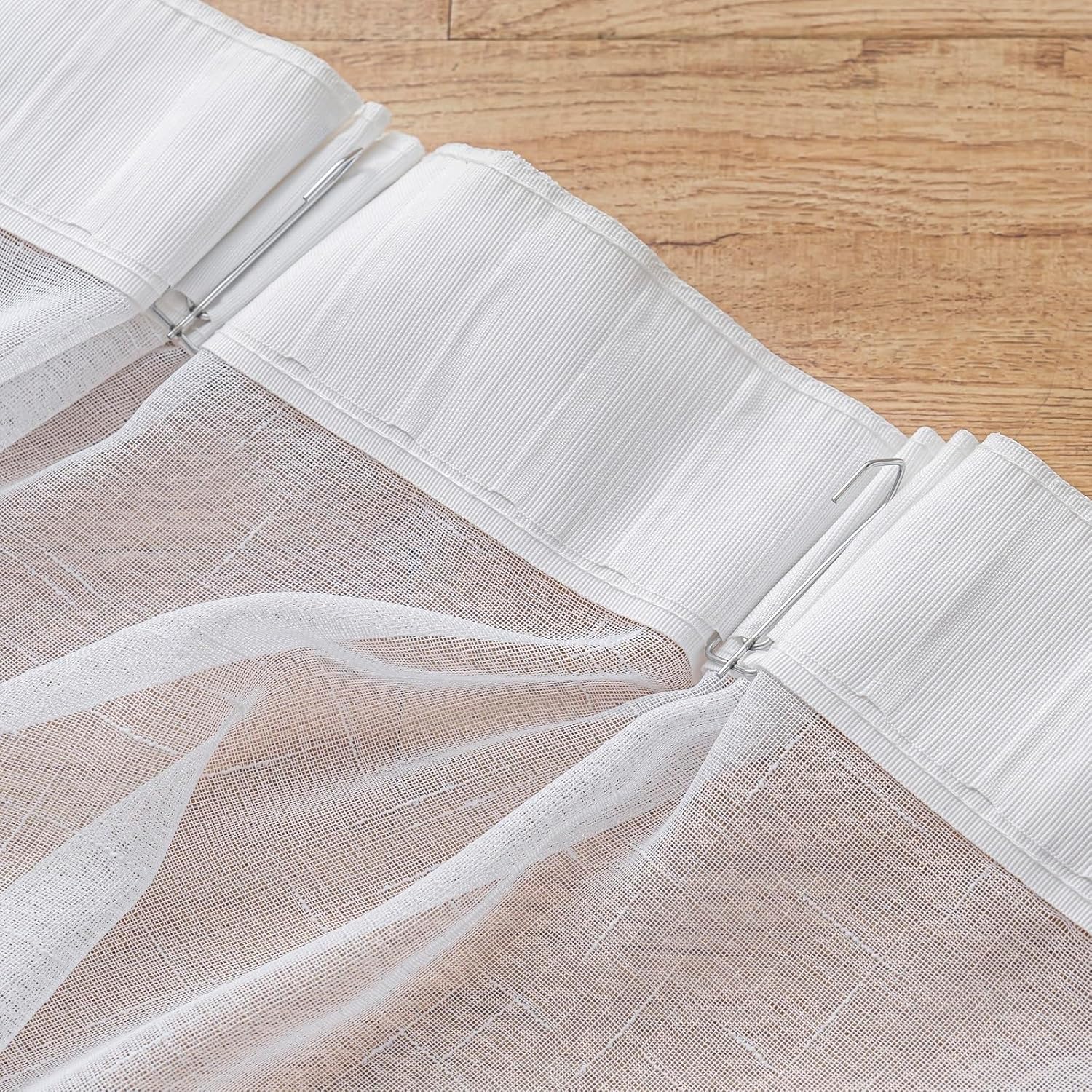 White Sheer 105 Inch Curtains & Drapes Long 2 Panels, Thin Textured Linen Look Sheers for Living Room, Rustic See Through Window Treatments, Pinch Pleat Sliding Glass Door Curtain Ceiling