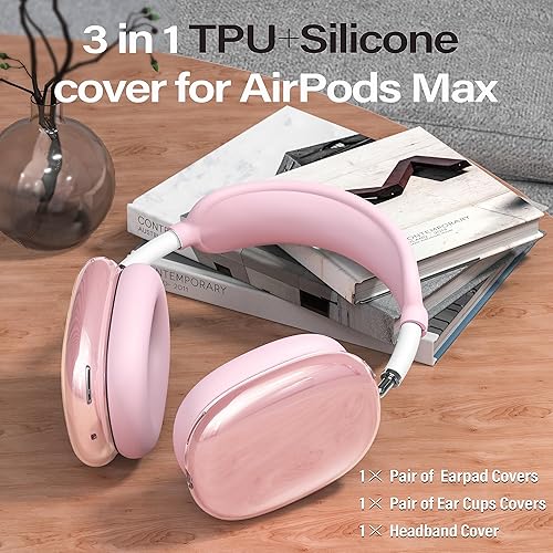 Vista 6 de 【4 in 1】 Set for Apple AirPod Max Case Cover, Anti-Scratch Ear Pad Covers/Ear Cups Cover/Headband Cover, AirPod Max Covers Accessories for Apple