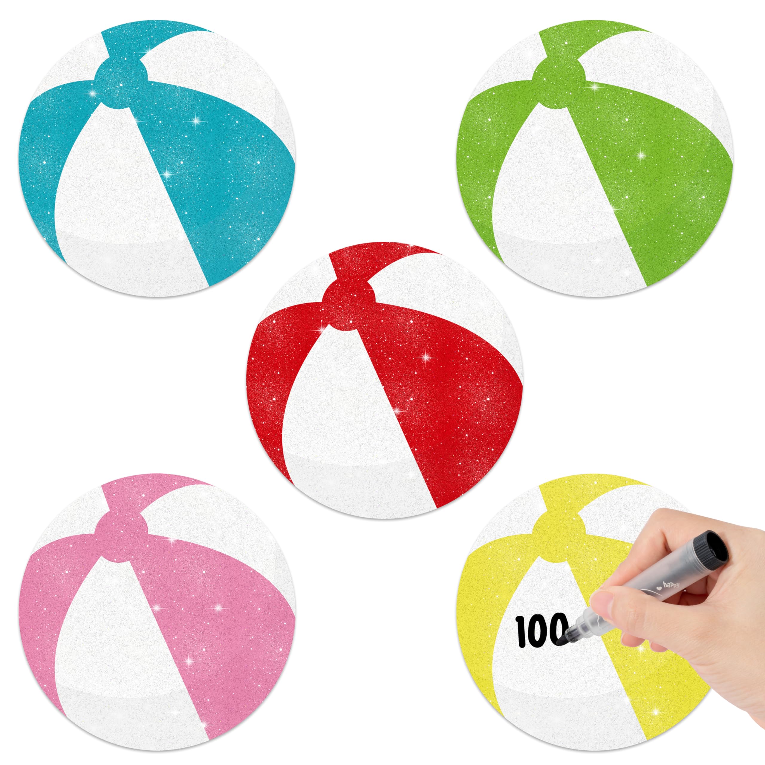 100Pcs Glitter Beach Ball Cutouts for DIY Art Craft Classroom Wall Decor