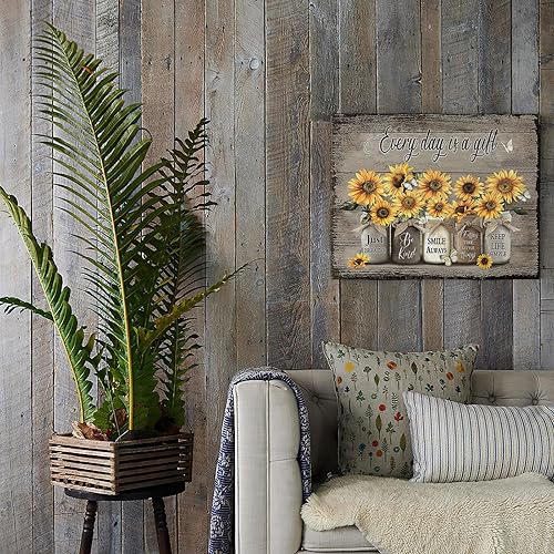 Miniatura 3 de Luslya Lienzo de regalo rústico de girasol, arte de pared, diseño de mariposas y flores, pintura inspiradora, decoración de pared, pósteres