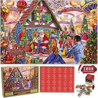 Puzzle Christmas Advent Calendar,Stocking Stuffers for Kids, 1008 Pieces 24 Boxes Christmas Countdown Jigsaw