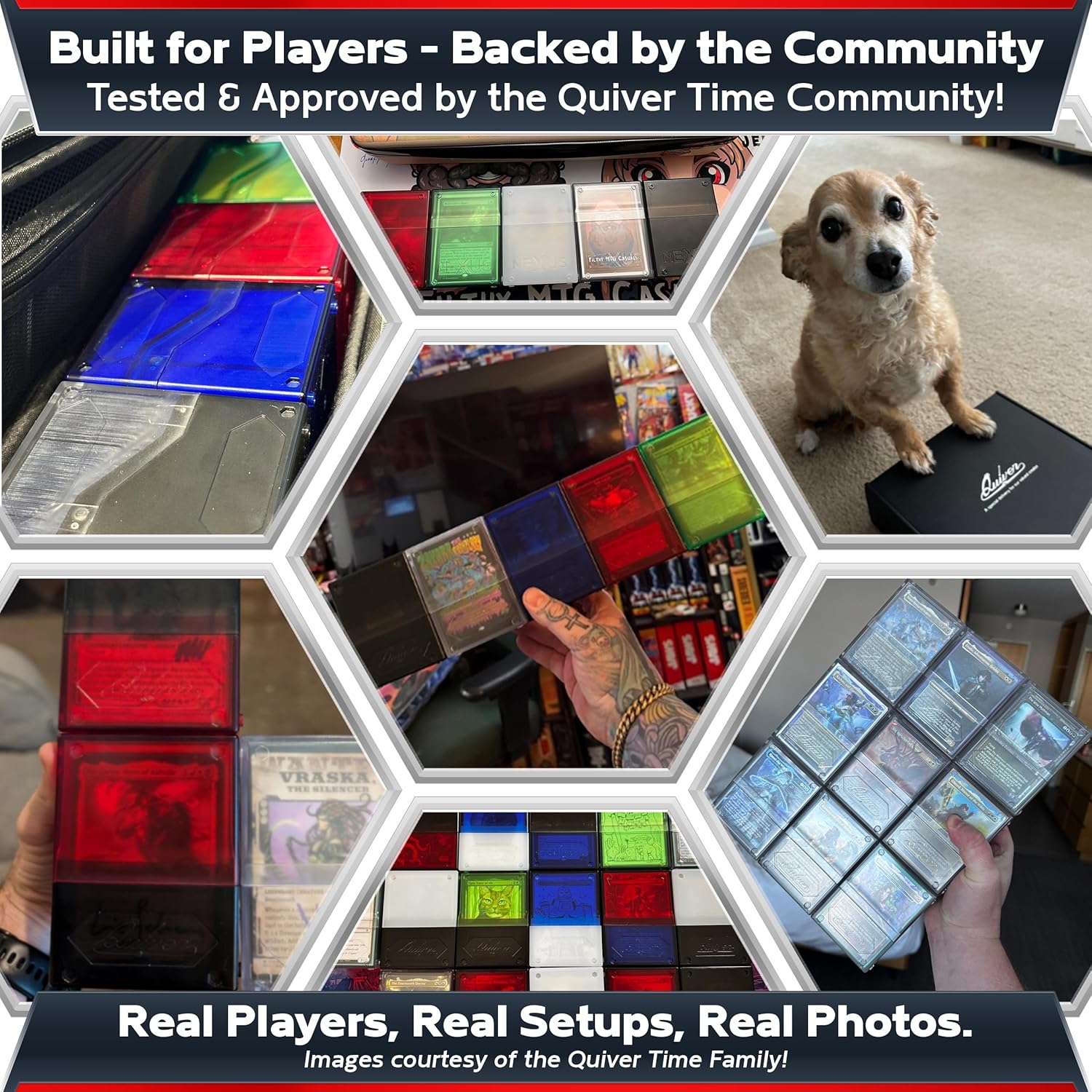 Quiver Time 360° Modular Nexus DeckBlock - Durable Stackable MTG Deck Box for Commander fits 100+ Cards | Stylish 100 Card Deck Box MTG | Interchangeable TCG Decks Boxes (6 pcs, WUBRG + Clear)