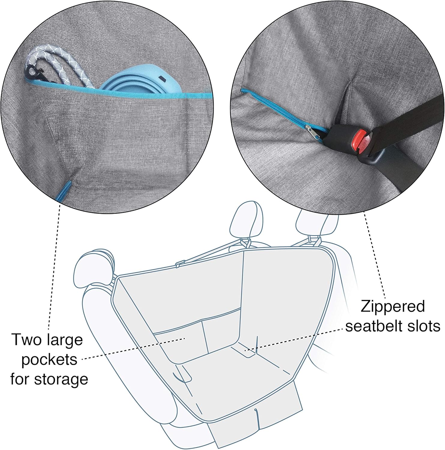 Kurgo Wander Dog Hammock Style Seat Cover, 27.5" Wide, Heather Charcoal Grey, Model:K01783 & Direct to seat Belt Tether for Dogs, Blue : Pet Supplies