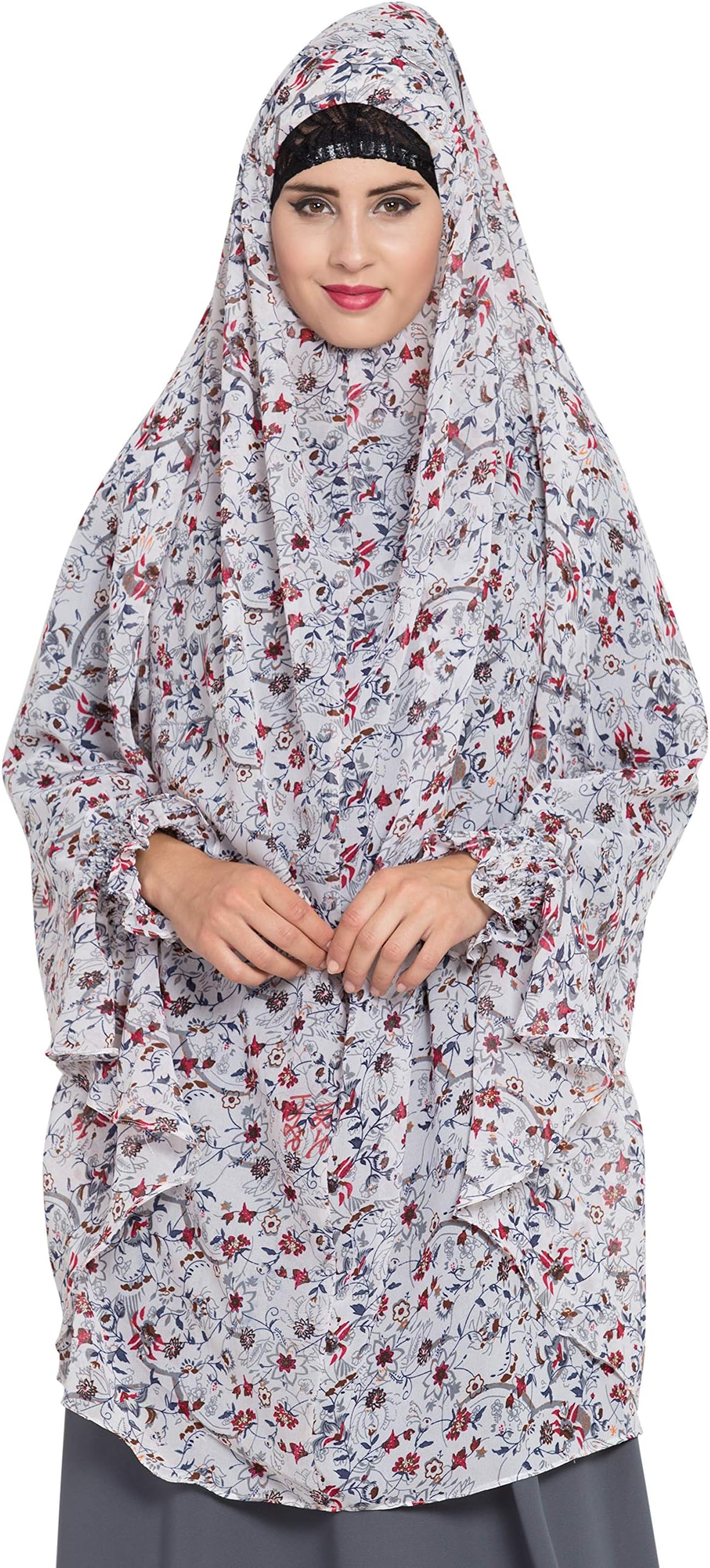 Mushkiya Women's Nida (Matte Finish) and Printed Georgette Khimar-Ready to Wear- Instant Hijab True Multi KHMR-018, Multicolour