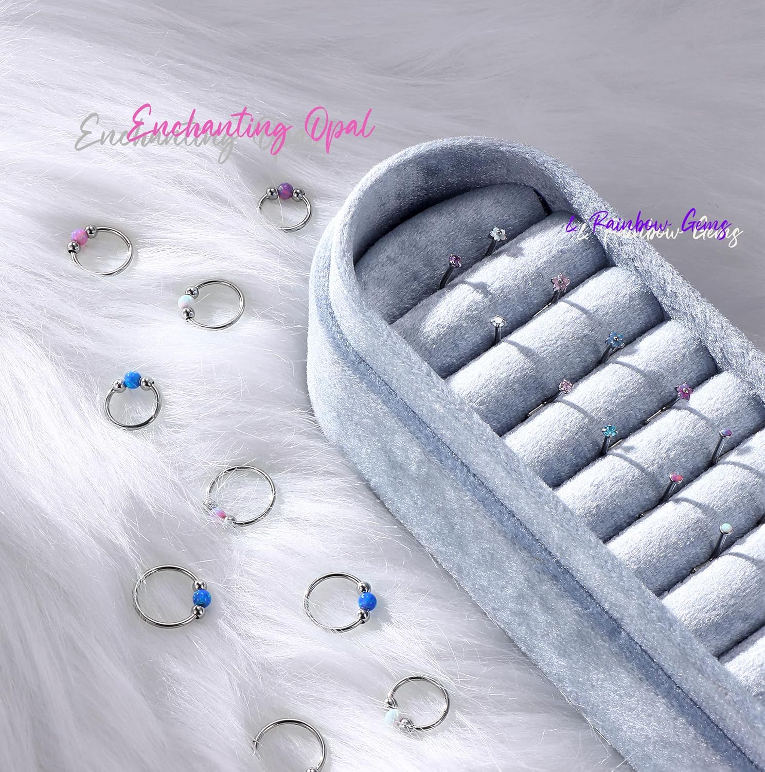 BodyBonita Opal Nose Rings for Women - 316L Surgical Steel Nose Hoops Piercing 20G 18G 16G Septum Rings L Shaped Nose Studs Jewelry Cartilage Conch Daith Helix Tragus Earrings 8/9/10mm 4Pcs 4Pcs - Image 6