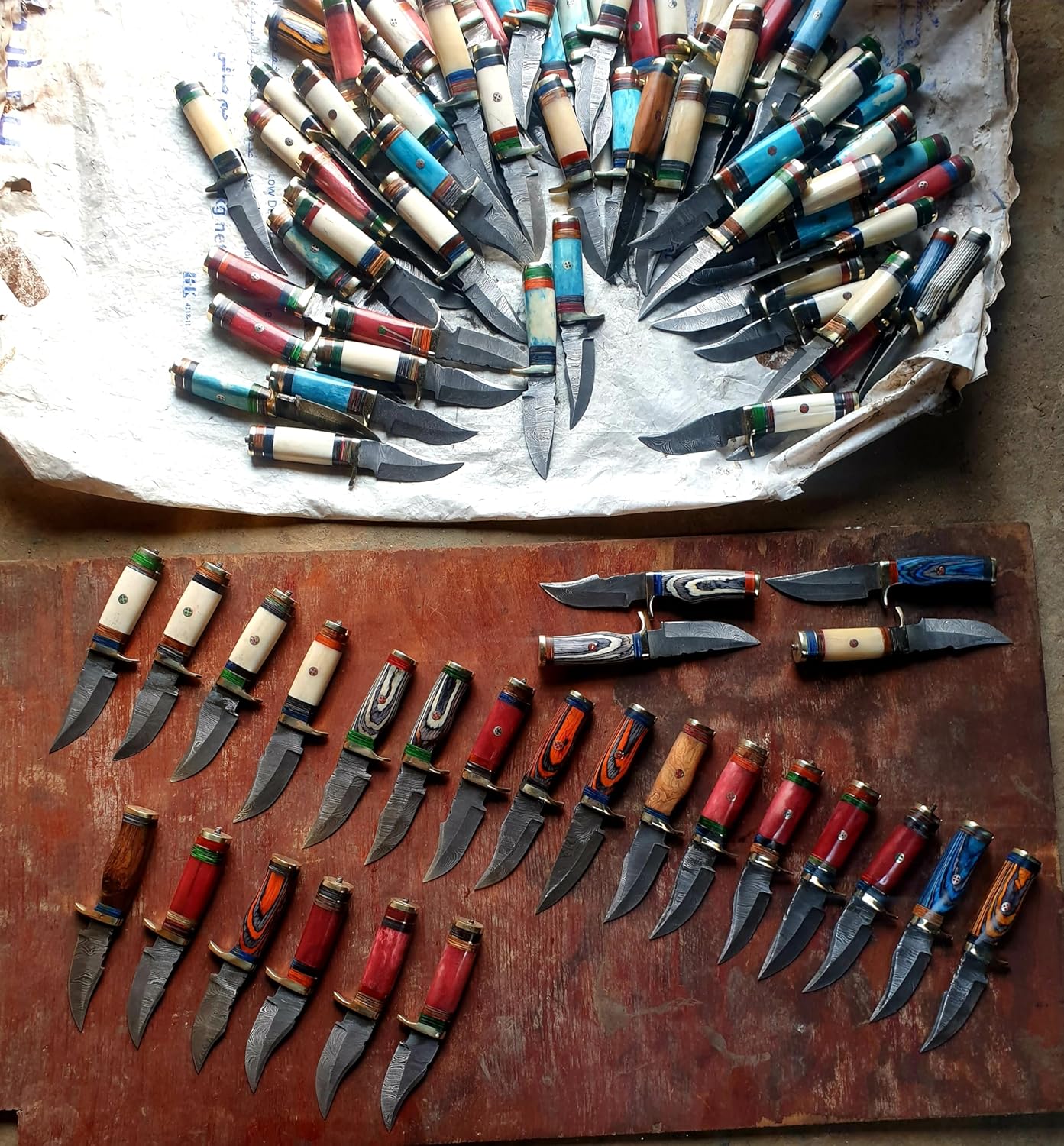 6" Handmade Damascus Hunting Knives with Leather Sheath, Free Hand Stitched, Wholesale Kinfes (20 Knives)