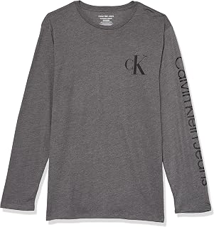 Boys' Long Sleeve Crew Neck T-Shirt, Soft, Comfortable, Relaxed Fit, Simply Vertical Charcoal Heather, 10-12