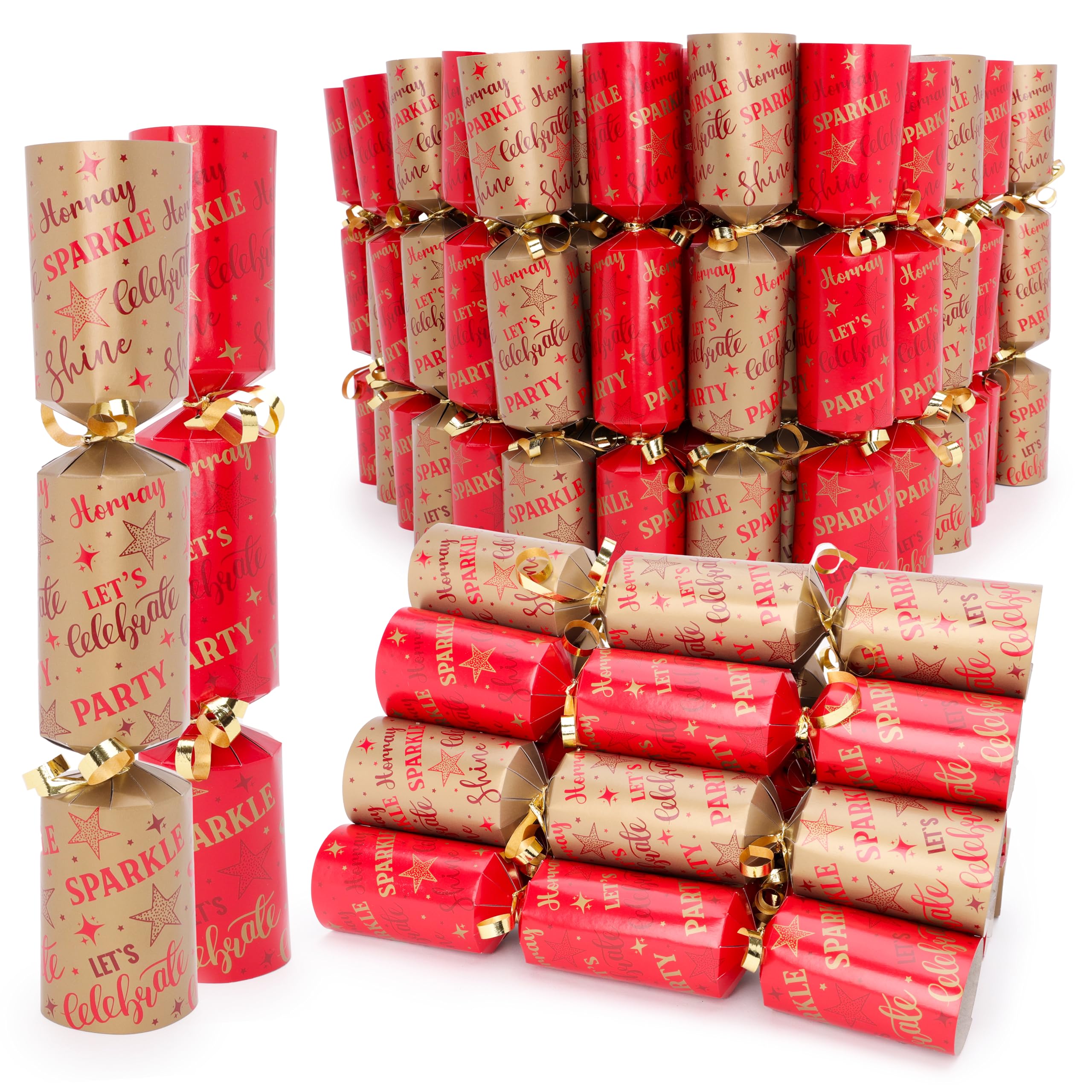 Toyland® Lot de 50-25,4 cm « Célébrons » Cadeau de fête de Noël – Idéal pour la Restauration, Les fêtes de Noël et Les événements (Rouge et Or)