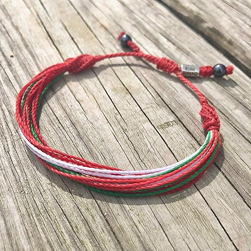 Vista 104 de Rumi Sumaq Pulseras con lazo de bandera del orgullo y el país, macramé tejida anudada a mano, cola de pez y trenzada, pulseras unisex ajustables