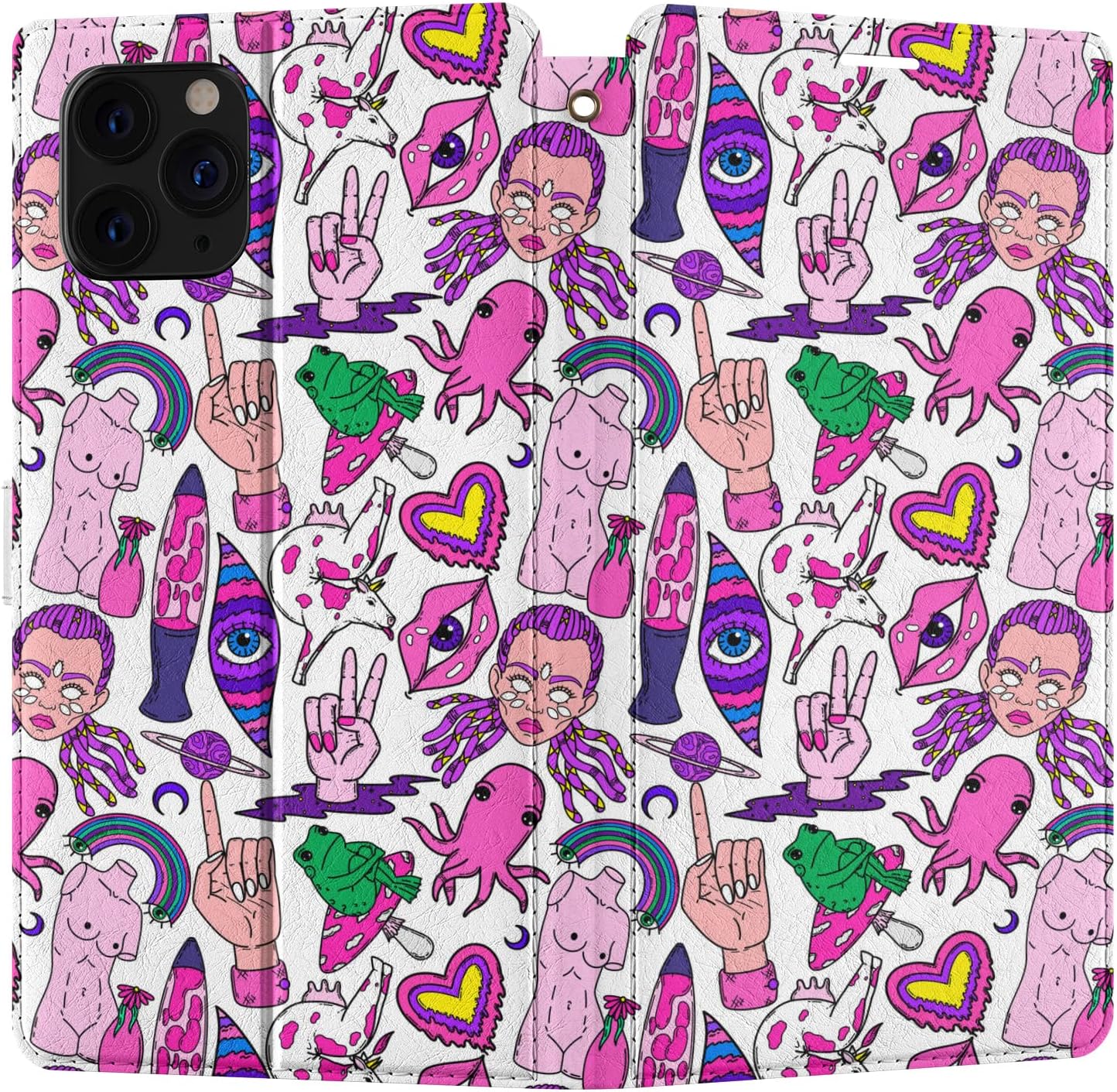 Wallet Case Replacement for Apple iPhone 12 Mini 11 Pro Max Xr Xs 10 X 8 Plus 7 6s SE Alien Trippy PU Leather Flip Snap Crazy Folio Magnetic Card Holder Cover Cool Cute Hippie Teen