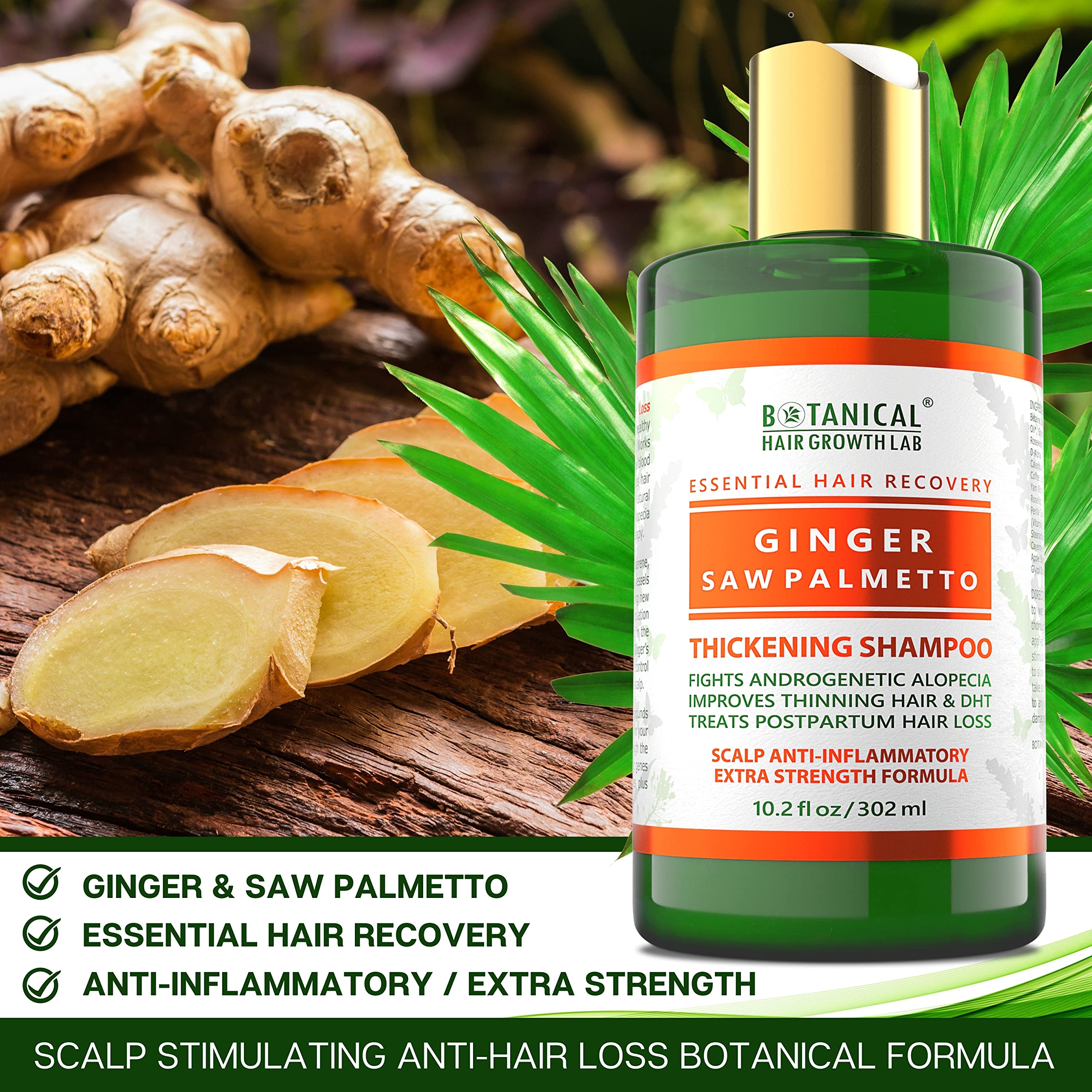 BOTANICAL HAIR GROWTH LAB Shampoo and Conditioner Gift Set Ginger Saw Palmetto Essential