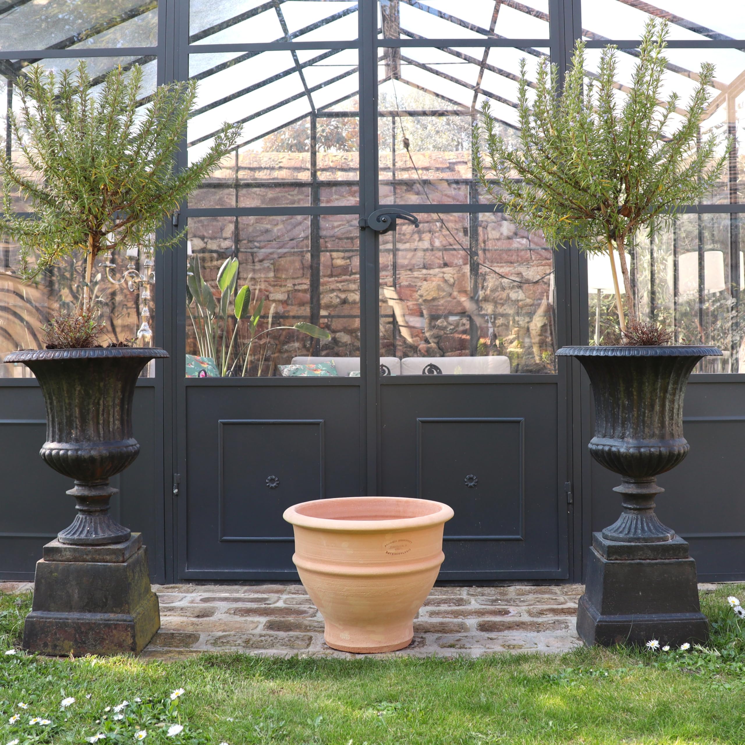 Palatina Werkstatt Vaso per piante in terracotta, 40 cm, resistente all'inverno, per balcone, terrazza e ingresso, realizzato a mano, in terracotta, resistente al gelo