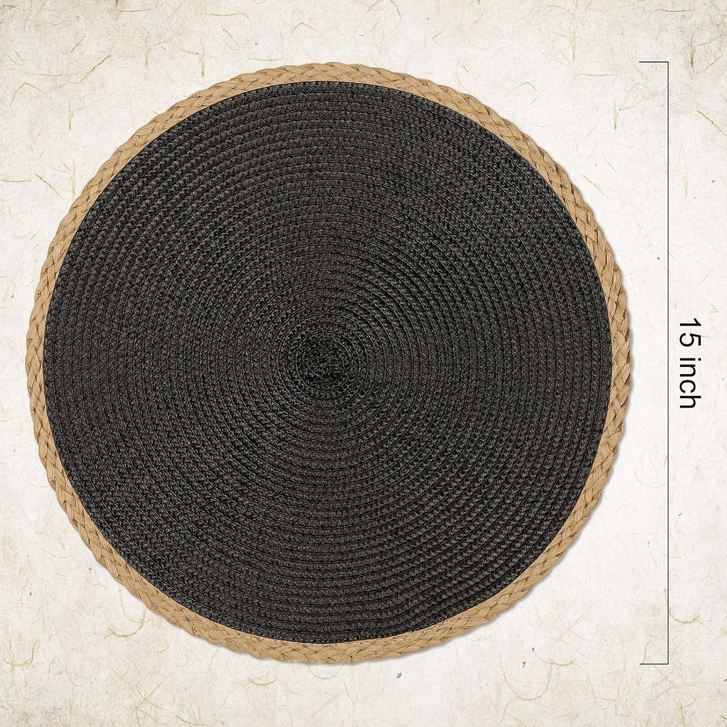 Noctiflorous Braided Round Placemats Set of 6, 15 Inch Woven Table Mats, Non-Slip Washable Thin Edge Place Mats for Kitchen Dining Table Decor (Black, 6)