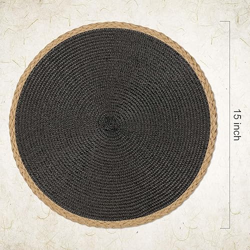 Miniatura 2 de Noctiflorous Juego de 4 manteles individuales redondos, trenzados de 15 pulgadas, tejidos a mano, resistentes al calor, antideslizantes, lavables,