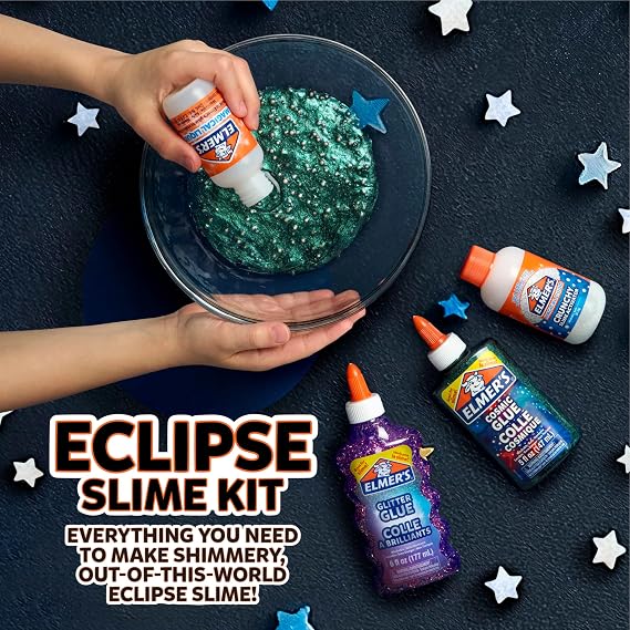 Elmers Eclipse Slime Kit, Includes Cosmic Glue, Purple Glitter Glue, Original and Crunchy Slime Activators, 4 Count - Kids Activity, Creative DIY Fun, Arts & Crafts