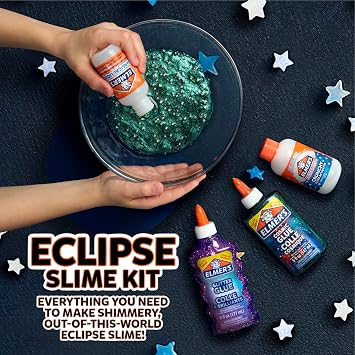 Elmers Eclipse Slime Kit, Includes Cosmic Glue, Purple Glitter Glue, Original and Crunchy Slime Activators, 4 Count - Kids Activity, Creative DIY Fun, Arts & Crafts