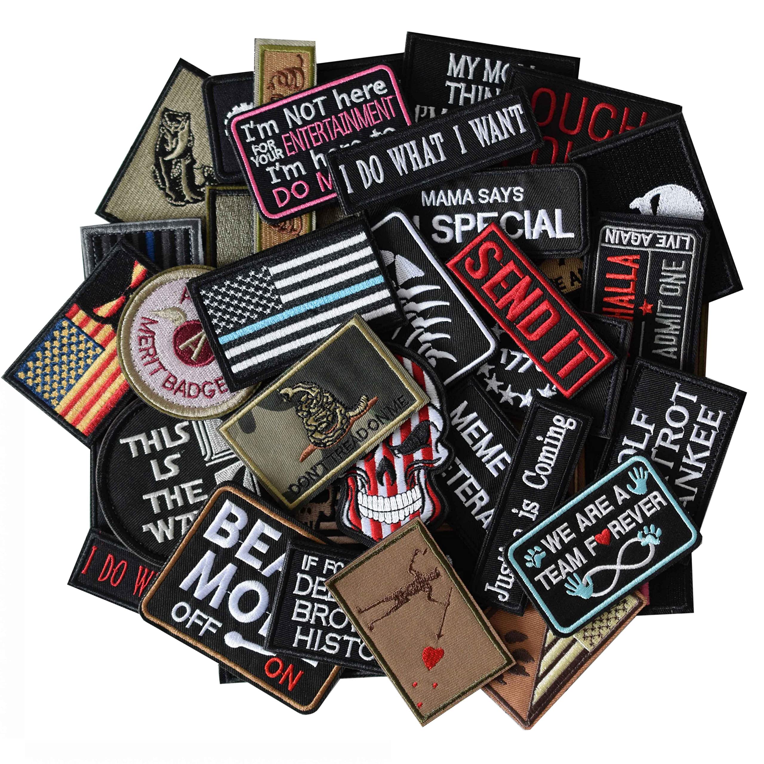 Buy 20 Pieces Random Morale Patch Bundle, Full Embroidery Loop and Hook Patches Set for Caps