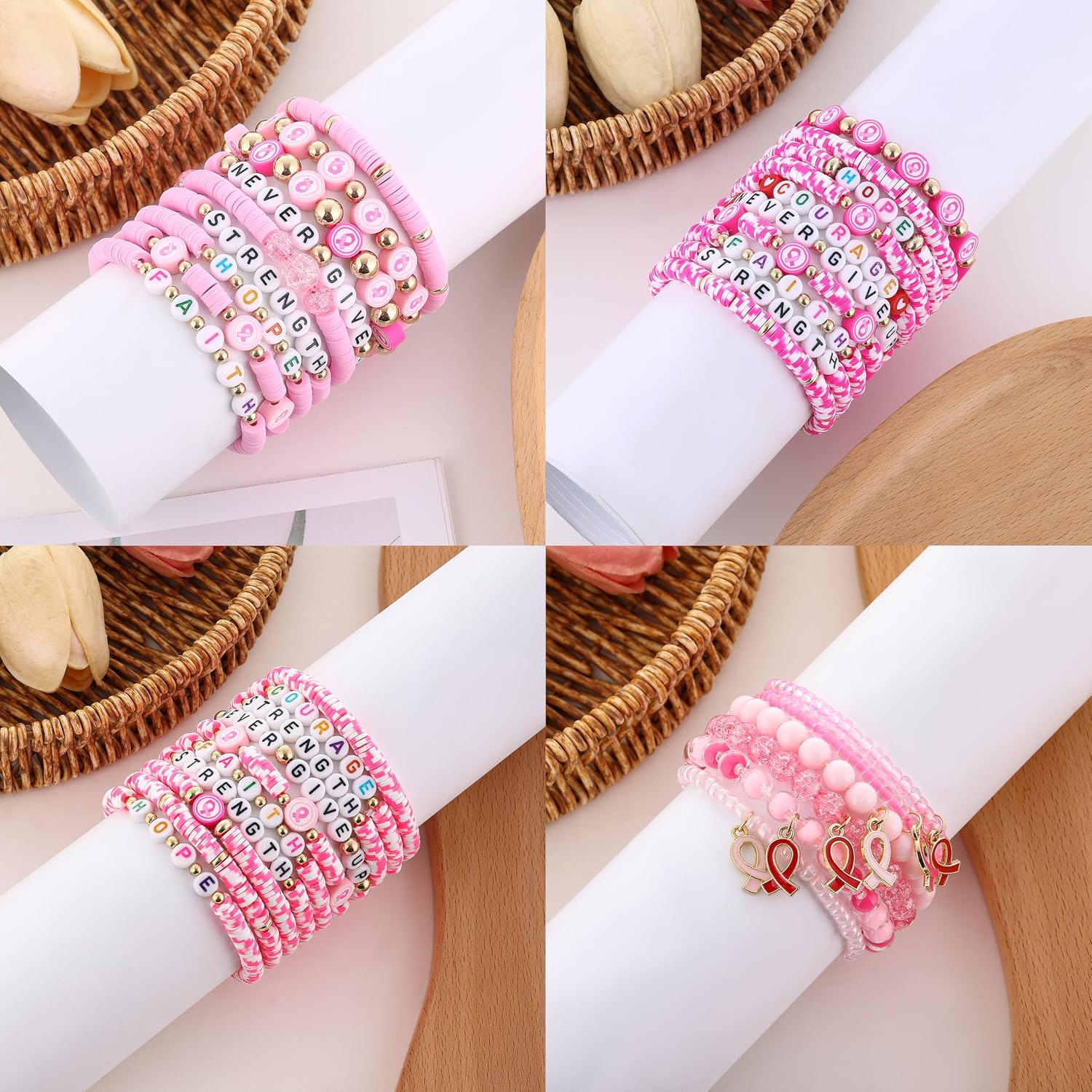 Beaded Friendship Bracelets for Women Bulk Handmade Stackable Clay Beads Bracelets Halloween Thanksgiving Christmas Bracelets Holiday Jewelry for Women 12/16/20Pcs