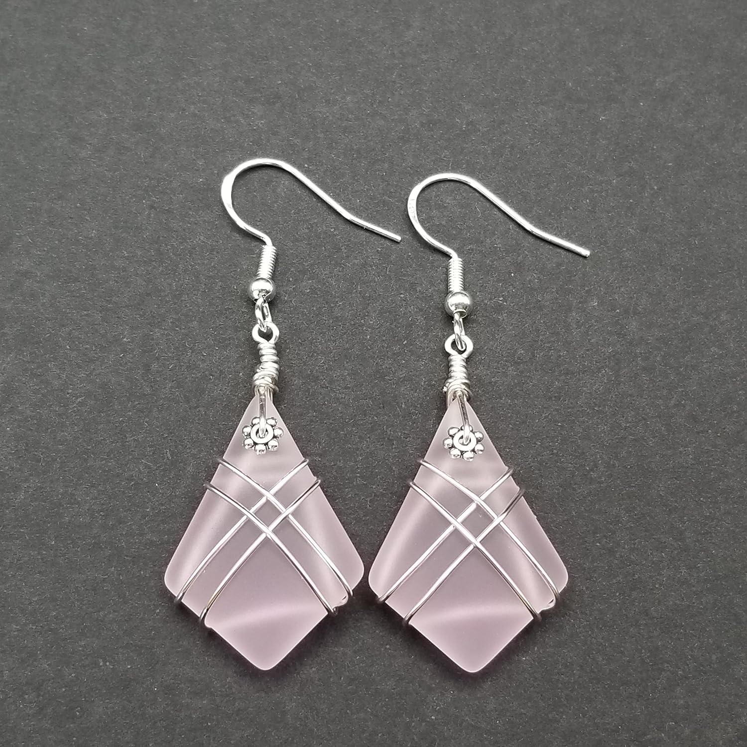 Handmade Sea Glass Earrings, Hawaiian Jewelry, Wire Cross Earrings, Handmade Earrings Sea Glass Jewelry For Women Birthday Gift For Her