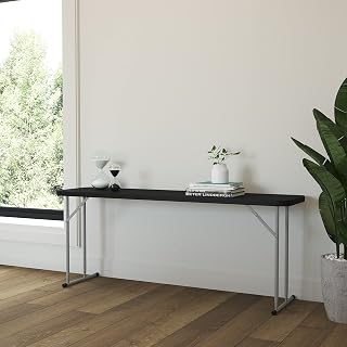 EMMA + OLIVER 6 Ft Rectangular Plastic Folding Table - Durable Waterproof Foldable Indoor/Outdoor Table for Events, Black