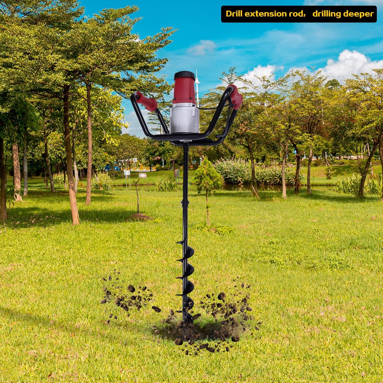 1500W Electric Post Hole Digger,1.6HP 200rpm Adjustable Auger Digging Dril w/4'' Bits + Extension Bar, Earth Auger Hole Digging Machine for Fence Tree Planting Drilling