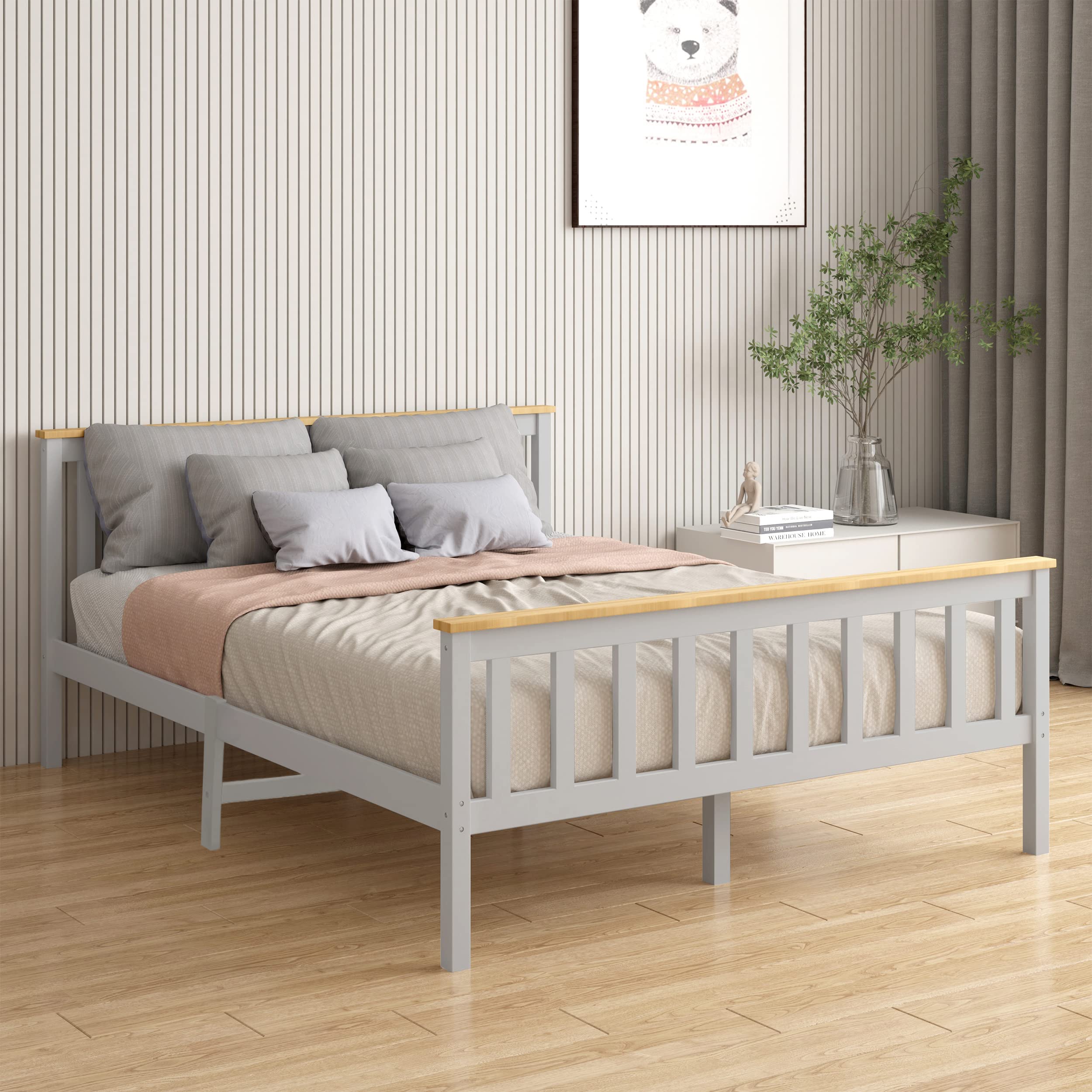 Buy FRIDEKO HOME 5ft King Size Wooden Bed Frame in Grey Solid Pine Wood