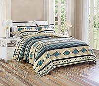 Vista 22 de Chezmoi Collection Zella - Juego de edredón de 2 piezas con motivo geométrico del suroeste, ropa de cama de microfibra lavada con estampado