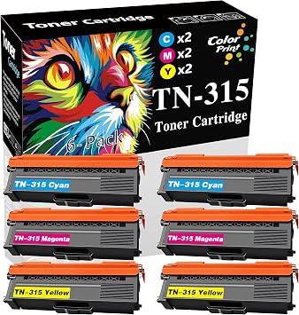 6-Pack, 2C,2M,2Y Colorprint Compatible TN315 Toner Cartridge Replacement for Brother TN-315 TN310 Used for HL 4150CDN 4570CDW L8250CDN L8350CDW MFC L8850CDW L8650CDW 9465CDN 9970CDW 9270CDN Printer