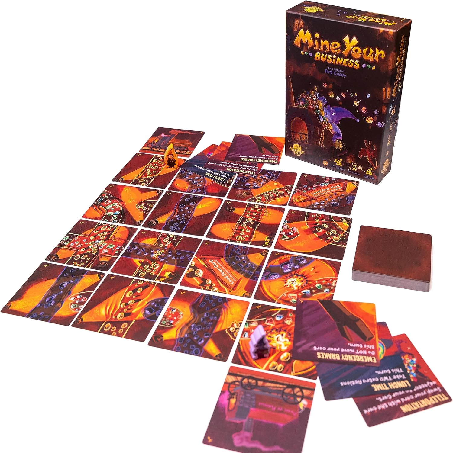 Mine Your Business: Spatial Awareness Strategic Card & Board Game – Including Gnome and Goblin Meeples with Solo, Cooperative, and Competitive Game Modes. (Pickaxe Edition)