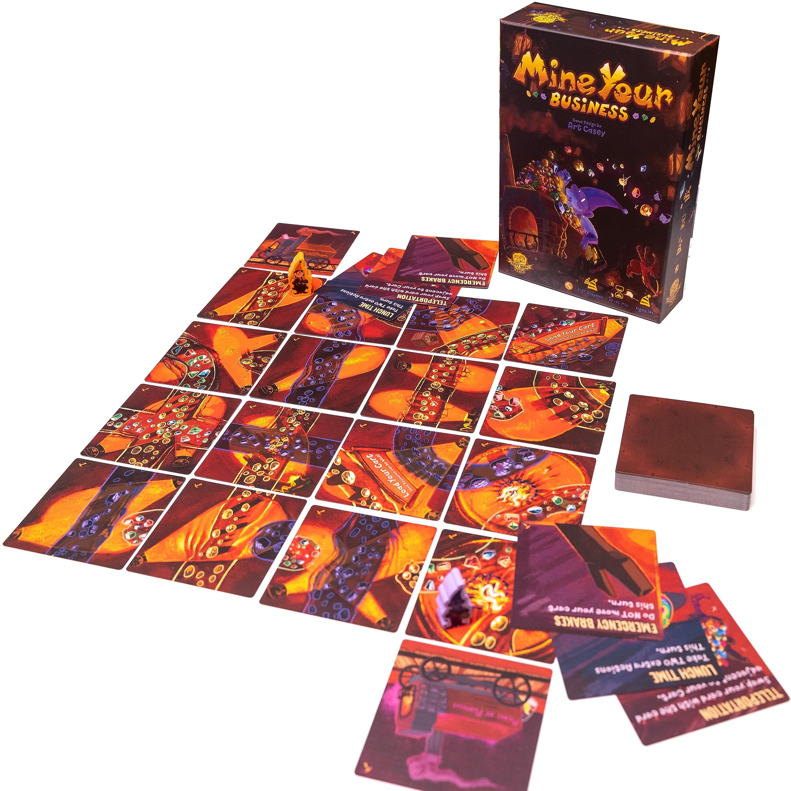 Envy Born Games Mine Your Business: Spatial Awareness Strategic Card & Board - Including Gnome and Goblin Meeples with Solo, Cooperative, and Competitive Modes. (Pickaxe Edition)