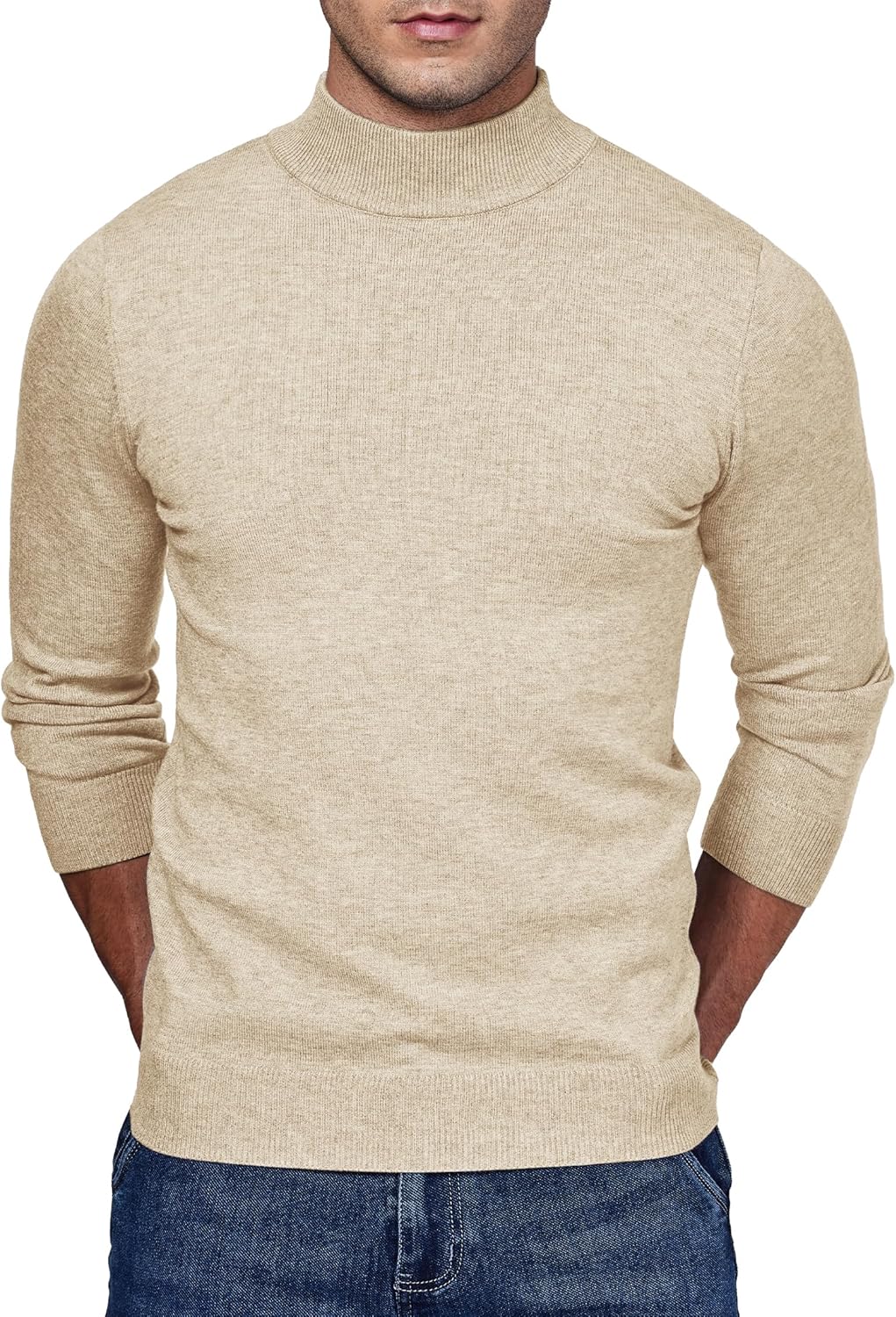 Alimens & Gentle Men's Mock Turtleneck Long Sleeve Soft Lightweight Casual Slim Fit Pullover Stretch Knit Top - Image 2
