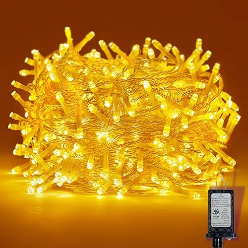 Miniatura 10 de 100 luces LED de Navidad para interiores y exteriores, luces blancas cálidas para árbol de Navidad, cable transparente, 39 pies, tira de luces