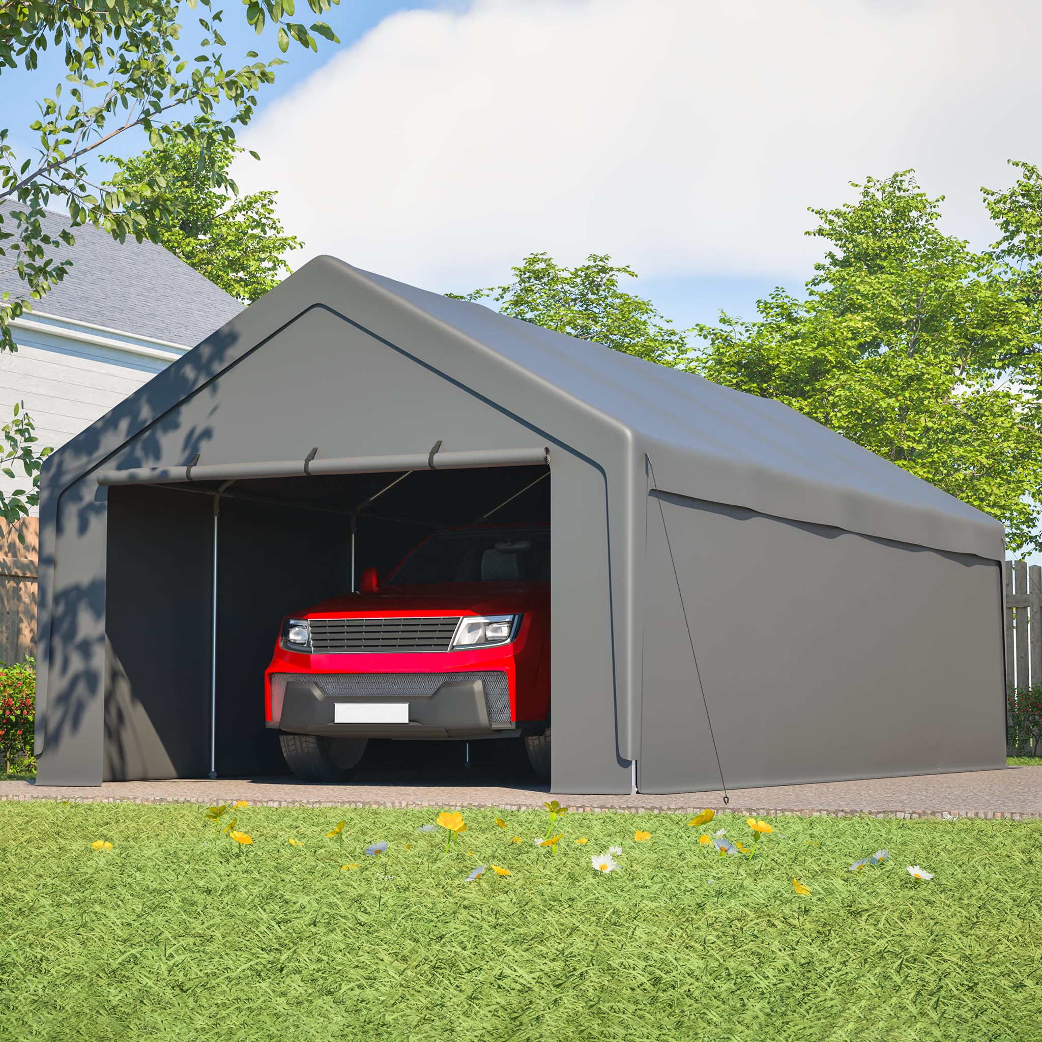 Carport pour charges lourdes, imperméable, galvanisé, 396 x 762 cm, 8 pieds