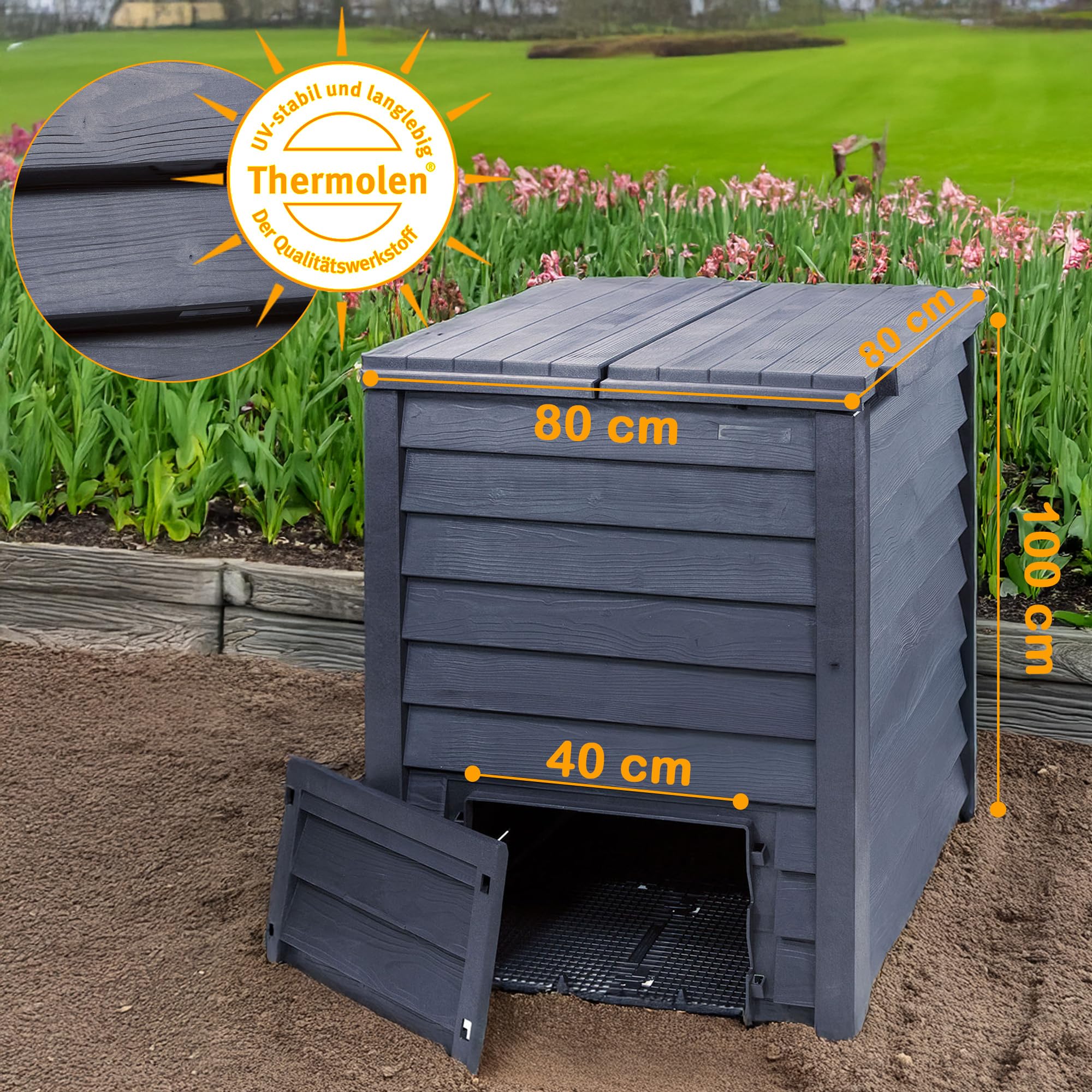 Thermo Wood Komposter 600 L, inkl. Bodengitter, Gartenkomposter aus Kunststoff anthrazit-braun