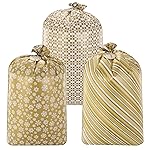 JOYIN 3 PCS 56x36 Jumbo present Bags Parties Gold for Xmas Large Holiday Plastic Gift Bag, Christmas Decorations, Carry-on Luggage, Large Toys and Stuffed Animals