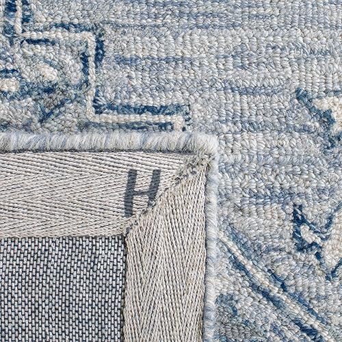 Miniatura 6 de SAFAVIEH Micro-Loop Collection - Alfombra de área de 9 x 12 pies, azul claro y marfil, hecha a mano de lana Shabby Chic, ideal para zonas de alto