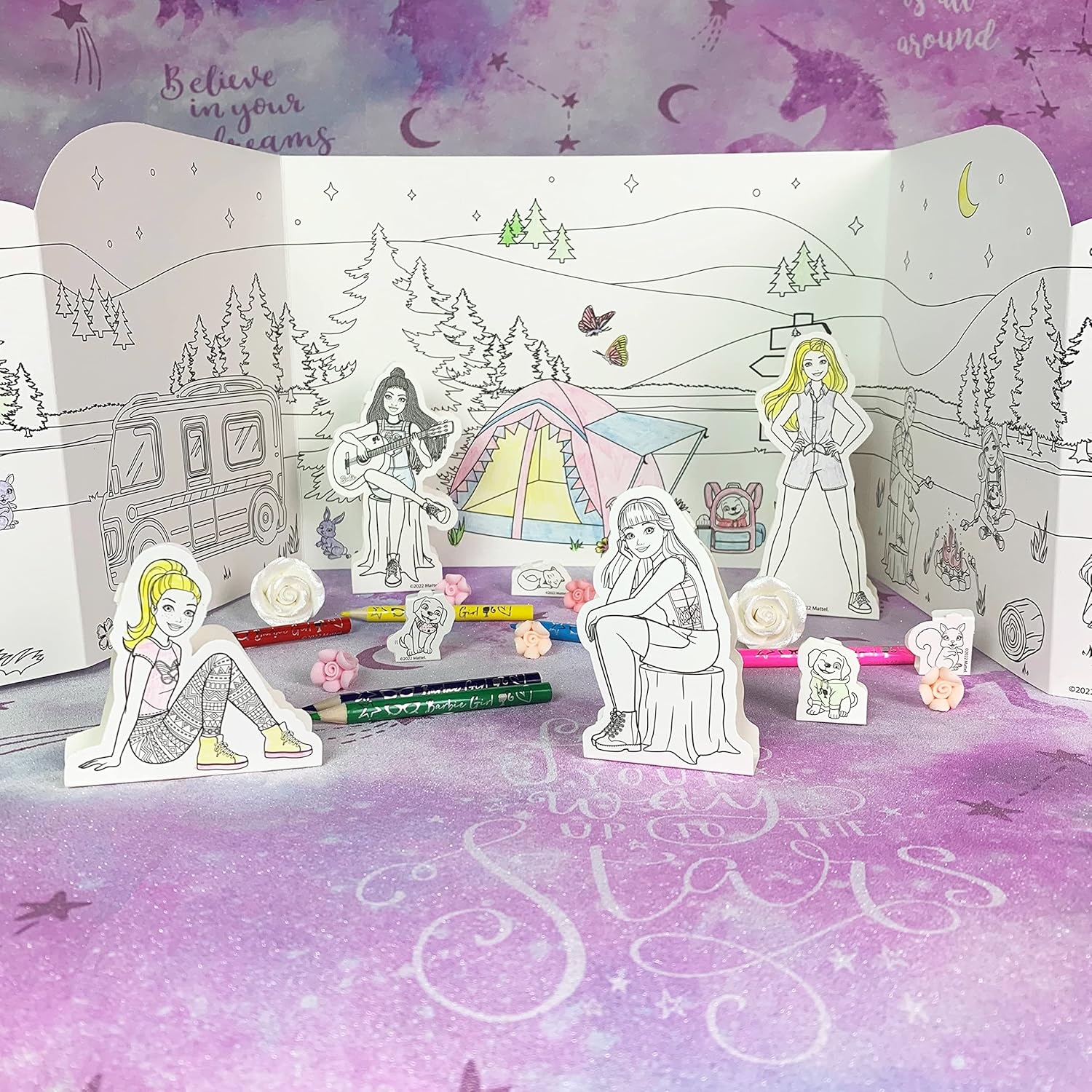 Barbie Make a Scene Make & Colour Campsite Colouring Set Art Set